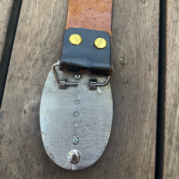 Vintage Belt Buckle Country Western Hand Tooled Brown Leather Silver Eagle 40” - Picture 6 of 10